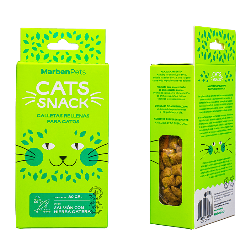 Marben Snack Gato Galletas Rellena Salmón y Catnip 80 grs