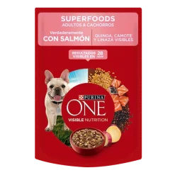 Purina one pouch Superfoods perros adultos y cachorros de salmón