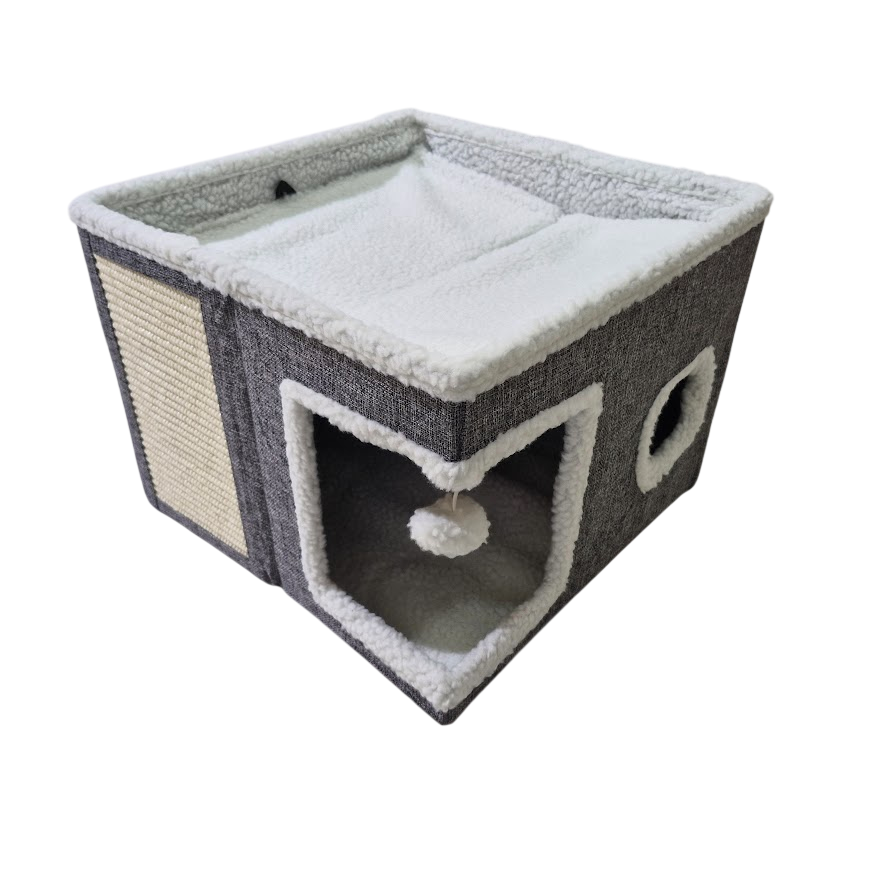 Cubi felino ingreso esquina Con Pompon 41×41×32cm